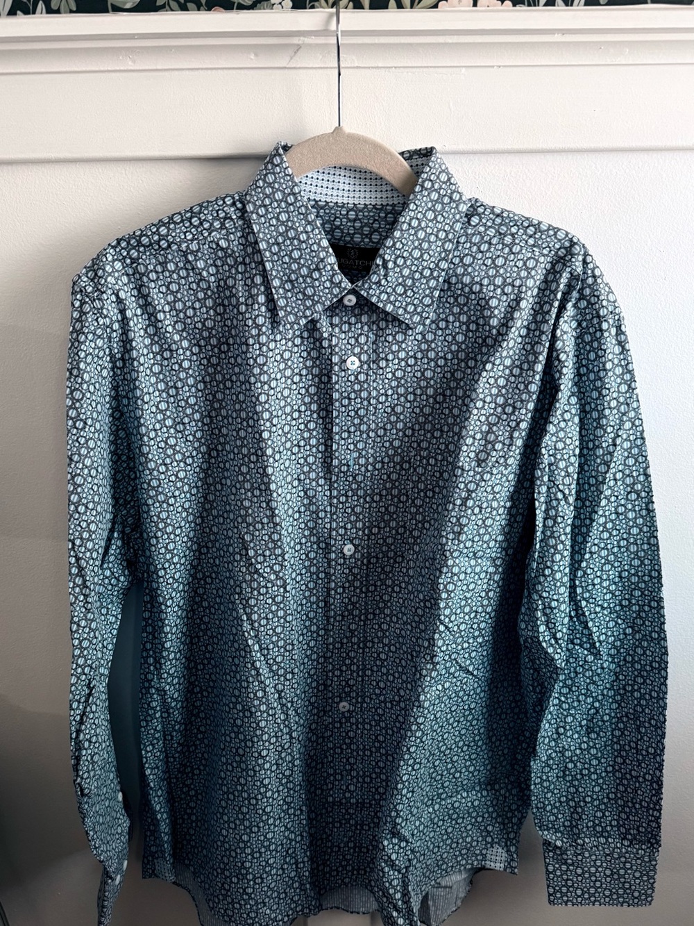 Bugatchi Men's Long-Sleeve Printed Button-Down Shirt - Blue LT (17- 34/35) New
